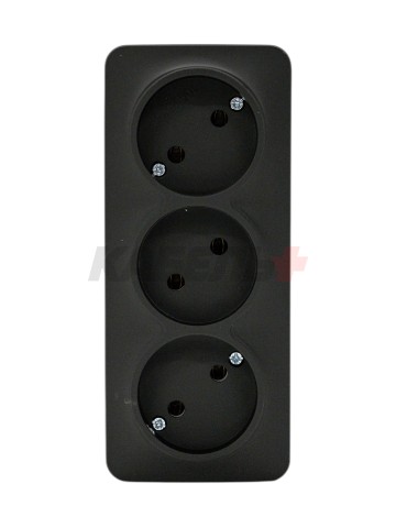 GLORY Розетка 3-местная для открытой установки без заземления без защитных шторок 10А РС23-2-ХЧм черный матовый IEK