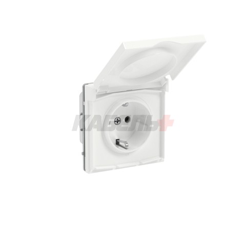 Розетка силовая, 2P+E, с з/ш, с крышкой, IP44, KANT, белая магнолия DKC