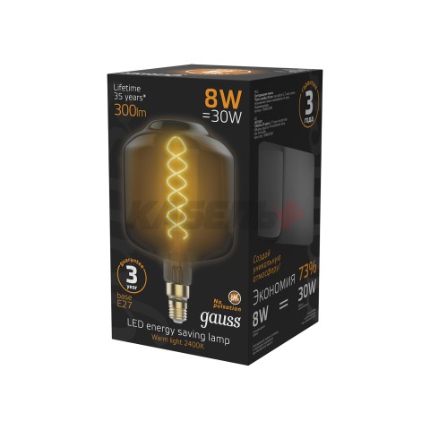 Лампа Gauss Filament DL180 8W 300lm 2400К Е27 gray flexible LED 1/6