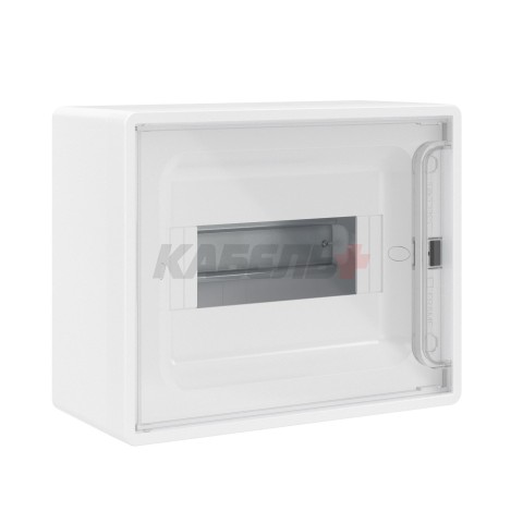 Щиток 8 мод настенный FRAME, белый с прозрачной дверцей, с 2 шинами PEN на 6 и 8 отв. DKC