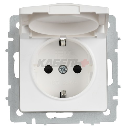 BRITE Розетка 1-местная с заземлением с защитными шторками и крышкой 16А IP44 РСбш10-3-44-БрАБ арктический белый IEK