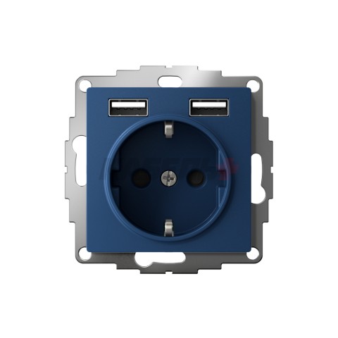 ATLASDESIGN РОЗЕТКА 16А c 2 USB A+A, 5В/2,4А, 2х5В/1,2А, механизм, АКВАМАРИН