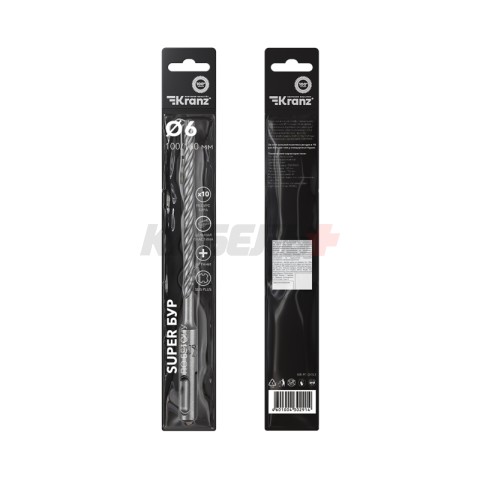 Бур по бетону SUPER 6x160мм, профессиональный, цельная крестовая пластина, SDS PLUS KRANZ