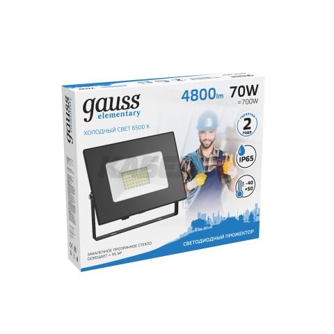 Прожектор светодиодный Gauss Elementary G2 70W 6300lm IP65 6500К черный 1/16