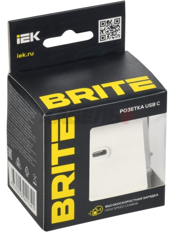 BRITE Розетка USB C 65Вт высокоскоростная зарядка РЮ12-1-БрАБ арктический белый IEK