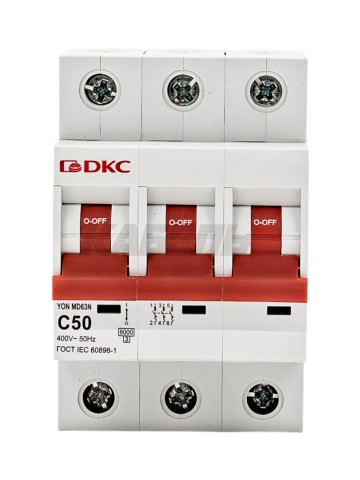 Автоматический выключатель YON max типа MD63N, 6кА, 3 полюса, хар-ка C, 50А DKC