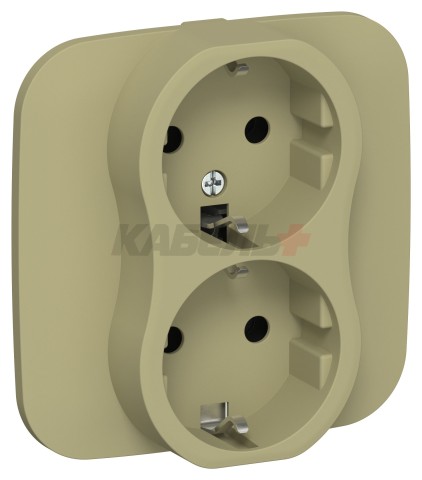 FLITE Розетка 2-местная с заземлением без защитных шторок безвинтовое крепление 16А РС12-1-А-ФлО оливковый IEK