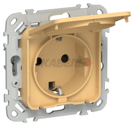 FLITE Розетка с заземлением с защитными шторками и крышкой 16А IP44 РСшкр11-0-44-ФлЗ золотарник IEK