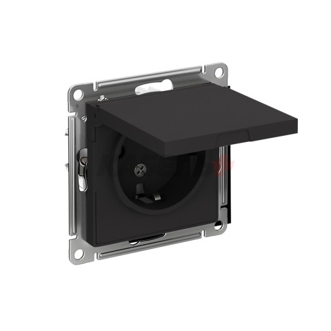 ATLASDESIGN РОЗЕТКА с заземлением со шторками с крышкой, 16А, IP20, механизм, КАРБОН