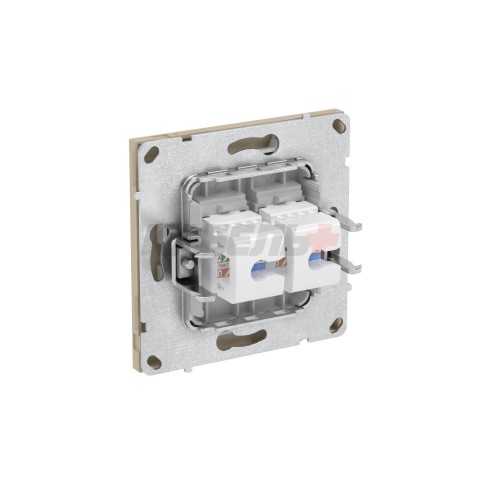 Компьютерная розетка RJ-45 без шторки, кат.6А двойная, KANT, ванильный марципан DKC
