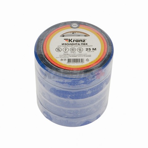 Изолента ПВХ 0,13х15мм, 25м, синяя KRANZ.