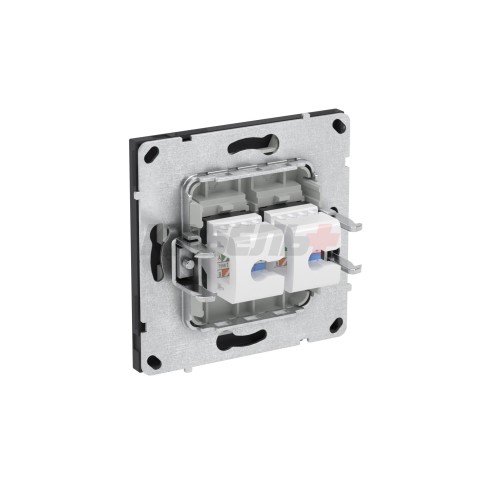 Компьютерная розетка RJ-45 без шторки, кат.6А двойная, KANT, черный уголь DKC
