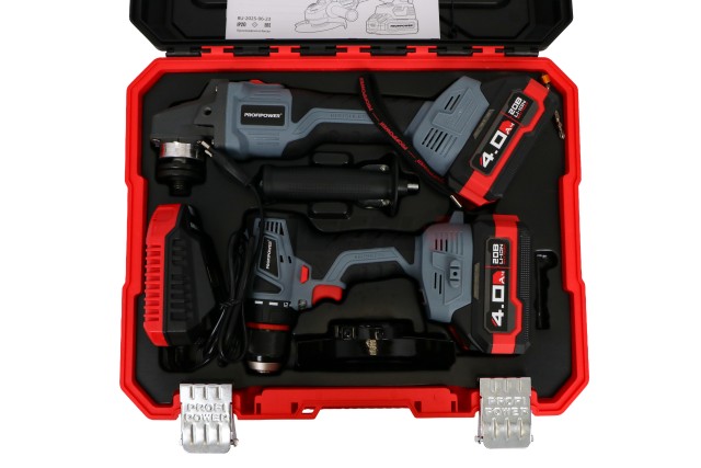 Аккумуляторный бесщеточный E0220 ProfiPower НАБОР 2в1 Тип-2 УШМ MKDGA-18V и шуруповерт MKBL-18B (Li-ion-2шт 18В, 4.0Ач, З/У)