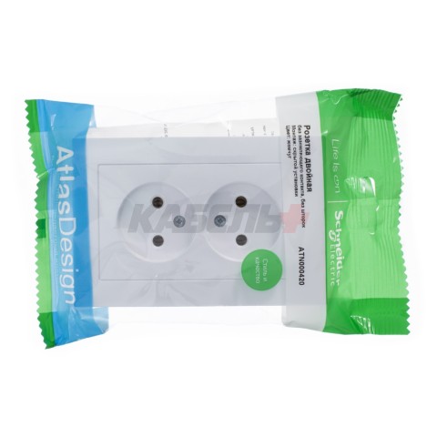 ATLASDESIGN РОЗЕТКА двойная без заземления, 16А, в сборе, ЖЕМЧУГ