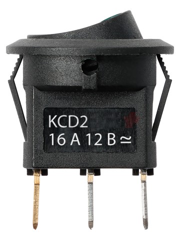 KCD2-101N-2 12В AC/DC, 1P, 16А, (3с), ON-OFF, черный с зеленой точечной LED подсветкой TDM