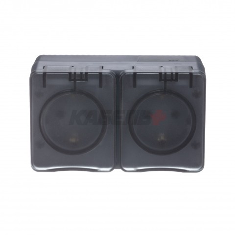 ATLASDESIGN PROFI IP54 О/У РОЗЕТКА двойная с заземлением со шторками, 16А, АНТРАЦИТ