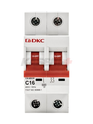 Автоматический выключатель YON max типа MD63N, 6кА, 2 полюса, хар-ка C, 16А DKC