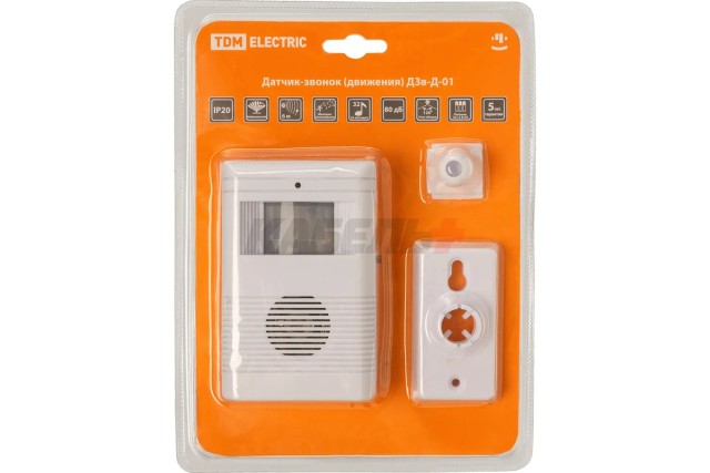 Датчик-звонок (движения) ДЗв-Д-01 (инфракрасный, 6 м, 32 мелодии, 3х1.5 В АА, 80 дБ, IP20) TDM