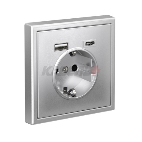 ARTGALLERY РОЗЕТКА 16А с 2 USB A+C, 5В/2,4А/3,0А, 2х5В/1,5А, механизм, АЛЮМИНИЙ