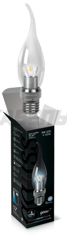 Лампа Gauss LED Candle Tailed Crystal clear 3W E27 4100K 1/10/100