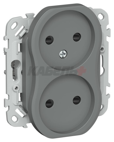 FLITE Розетка 2-местная без заземления с защитными шторками безвинтовое крепление 10А РСш02-1-ФлМА мокрый асфальт IEK