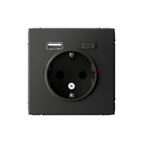 ARTGALLERY РОЗЕТКА 16А с 2 USB A+C, 5В/2,4А/3,0А, 2х5В/1,5А, механизм, БАЗАЛЬТ