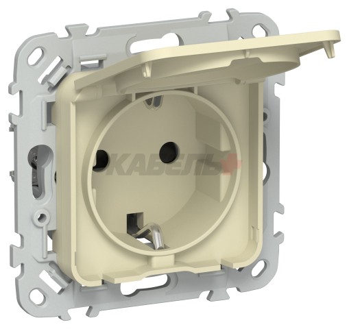 FLITE Розетка с заземлением с защитными шторками и крышкой 16А IP44 РСшкр11-0-44-ФлН навахо IEK