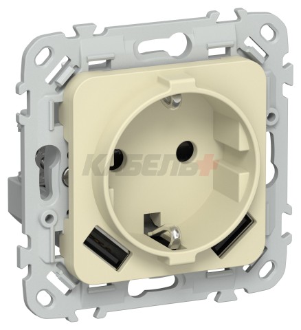 FLITE Розетка 1-местная с заземлением с защитными шторками 16А с USB A+A 3,1А РСЮша11-0-ФлН навахо IEK