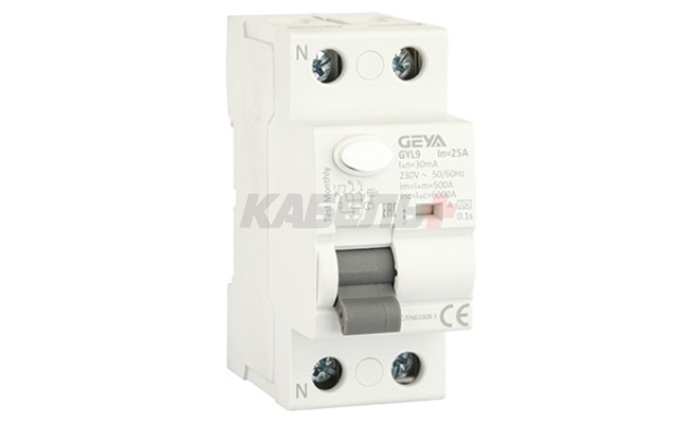 УЗО GYL9-2P-25A-30mA, 2P, 25A, 6 kA, 30mA, тип A, 2M