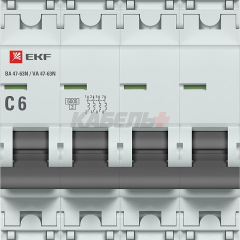 Автоматический выключатель 4P 6А (C) 6кА ВА 47-63N EKF PROxima