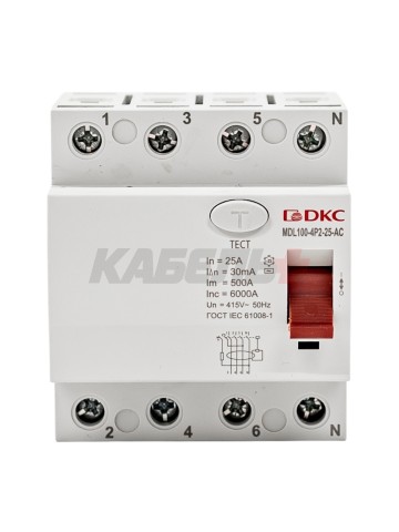 Устройство защитного отключения УЗО ВДТ YON MAX MDL100, 4P, 30mA, 25A, тип АС DKC