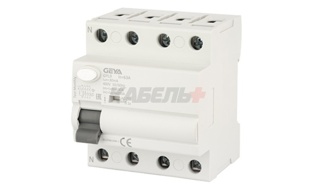 УЗО GYL9-4P-63A-30mA, 4P, 63A, 6 kA, 30mA, тип AC, 4M