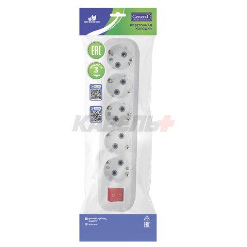 Розеточная колодка GSB-16-5-G-S-IP20 Classic, 16А, 5 мест, c/з, c/в, IP20, 1/50