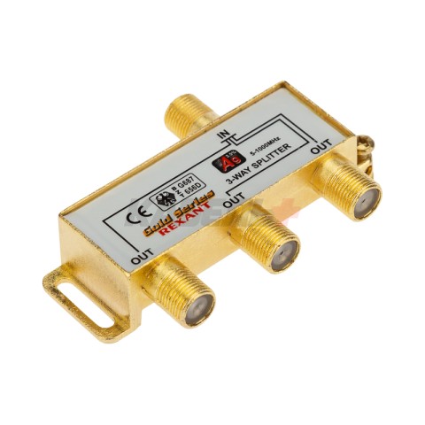 Делитель ТВх3 под F-разъем, 5-1000МГц, Gold (4 F-разъема в комплекте) REXANT