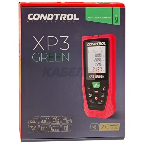Дальномер лазерный XP3 Green (Зеленый / 120 м/ +- 1.5 мм / 3хAAA Ni-MH / Чехол), CONDTROL
