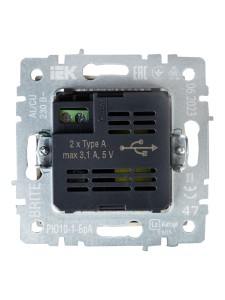 BRITE Розетка USB A+A 5В 3,1А РЮ10-1-БрА алюминий IEK