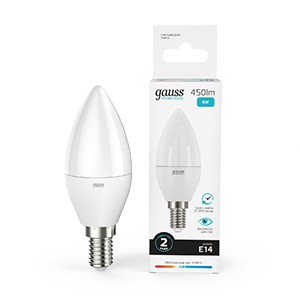 Лампа Gauss Elementary Свеча 6W 450lm 4100K Е14 LED 1/10/100