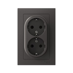 ATLASDESIGN РОЗЕТКА двойная с заземлением со шторками, 16А, в сборе, БАЗАЛЬТ