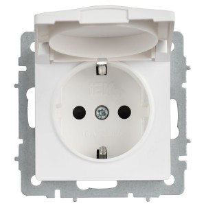 BRITE Розетка 1-местная с заземлением с защитными шторками и крышкой 16А IP20 РСбш10-3-БрАБ арктический белый IEK