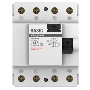 Устройство защитного отключения УЗО ВДТ-40 4P 63А/300мА (электронное) EKF Basic