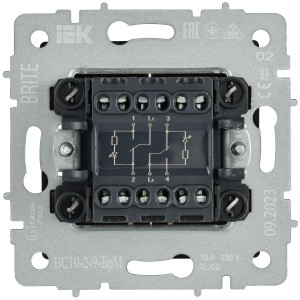 BRITE Выключатель 2-клавишный с индикацией для отелей 10А ВС10-2-9-БрМ маренго IEK