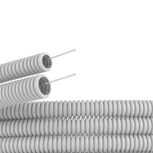 Труба ПВХ гибкая гофр. д.25мм, лёгкая с протяжкой, 50м, цвет серый DKC