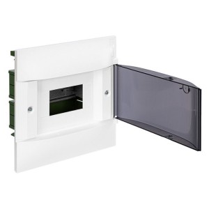 Щиток встр. Practibox S в полые стены (гипсокартон) 6М, прозр. дым. дверь, с клеммами N+PE, IP40