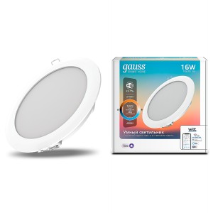 Свет-ик даунлайт GaussSmartHome 16W1600lm2700-4000K 220-240V IP20 165*38мм изм.цвет.тем+дим LED 1/30