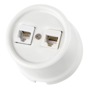 Розетка телефонная RJ11 + компьютерная RJ45 скрытой установки белая «Болонь» TDM