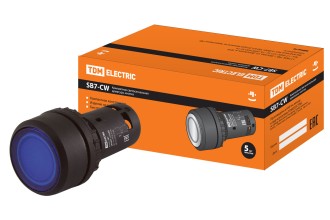 Кнопка SB7-CW3661 с возвратом, 1НО, d22 мм, 24 В LED, синяя, IP54 TDM