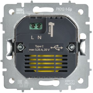 BRITE Розетка USB C 65Вт высокоскоростная зарядка РЮ12-1-БрГ графит IEK