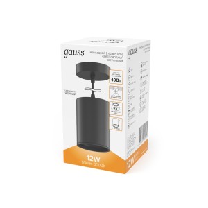 Светильник Gauss Overhead подвес цил12W 650lm 3000K 170-240V IP20 79*100мм черный LED 1/10