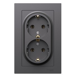 ATLASDESIGN РОЗЕТКА двойная с заземлением без шторок, 16А, в сборе, БАЗАЛЬТ