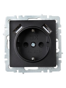 BRITE Розетка 1-местная с заземлением с защитными шторками 16А с USB A+A 5В 3,1А РЮш10-2-БрЧ черный IEK